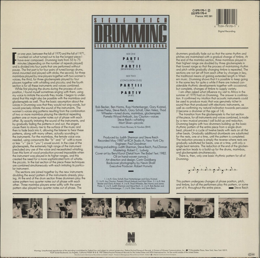 Steve Reich Drumming German vinyl LP album (LP record)