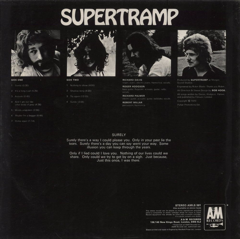 Supertramp Supertramp UK vinyl LP album (LP record)