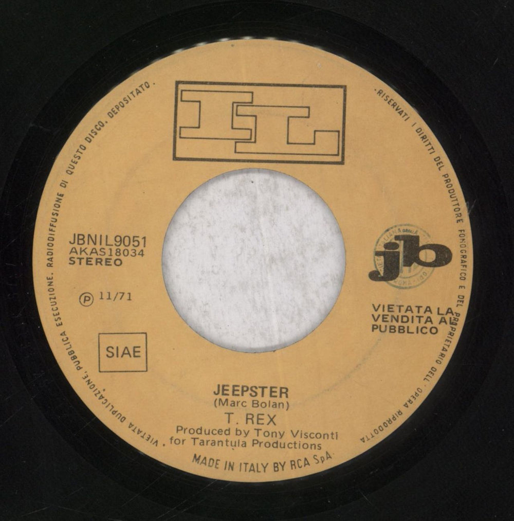 T-Rex / Tyrannosaurus Rex Jeepster / Goodbye Forever Italian 7" vinyl single (7 inch record / 45) JBNIL9051