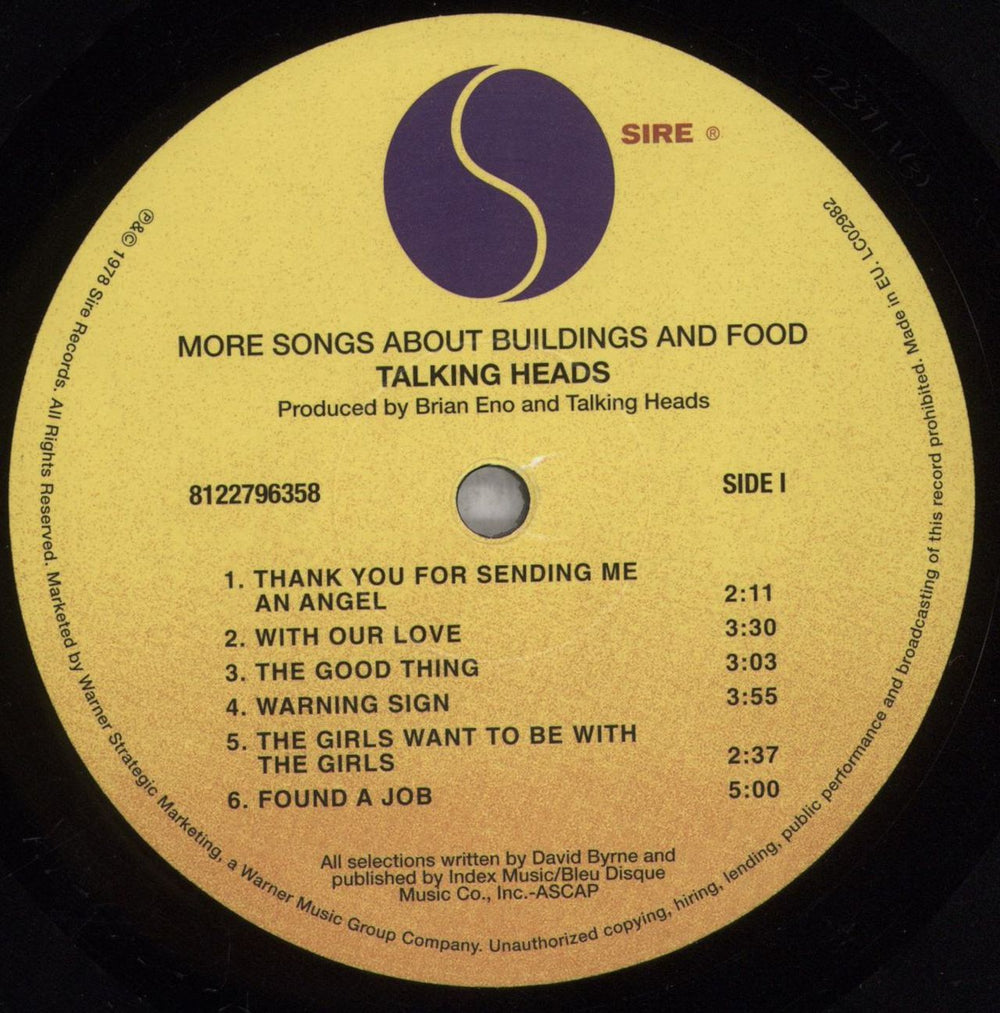 Talking Heads More Songs About Buildings And Food - 180gm UK vinyl LP album (LP record) TALLPMO843931