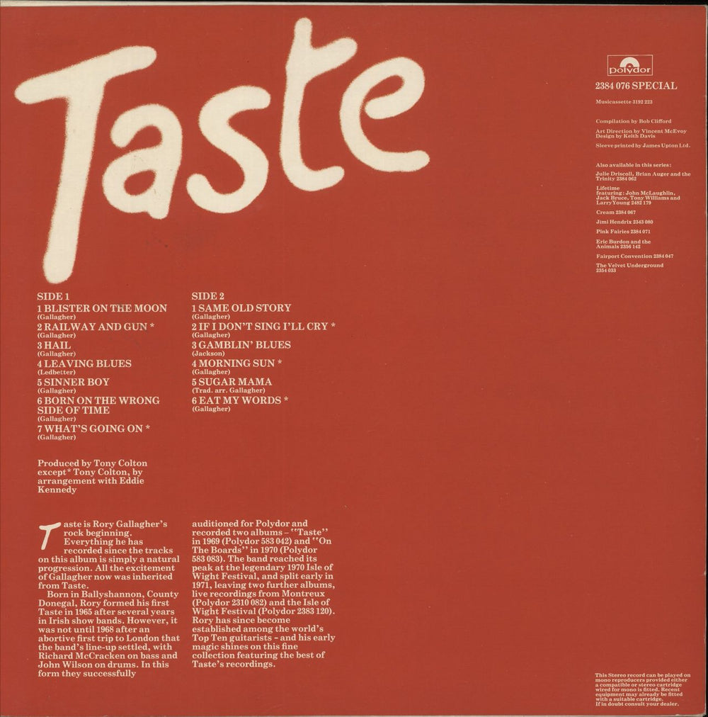 Taste Taste - 2nd UK vinyl LP album (LP record)