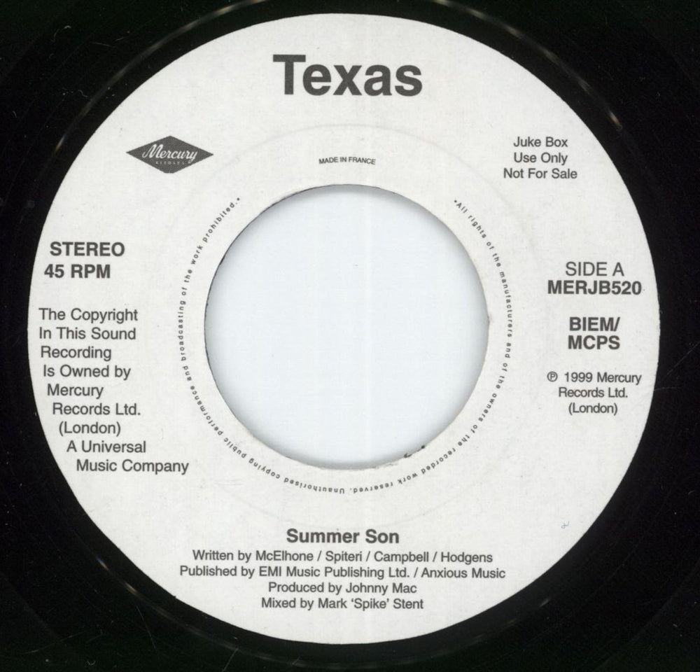 Texas Summer Son French 7" vinyl single (7 inch record / 45) MERJB520