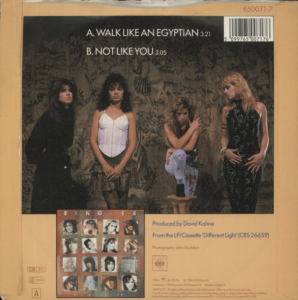 The Bangles Walk Like An Egyptian UK 7" vinyl single (7 inch record / 45) 5099765007176