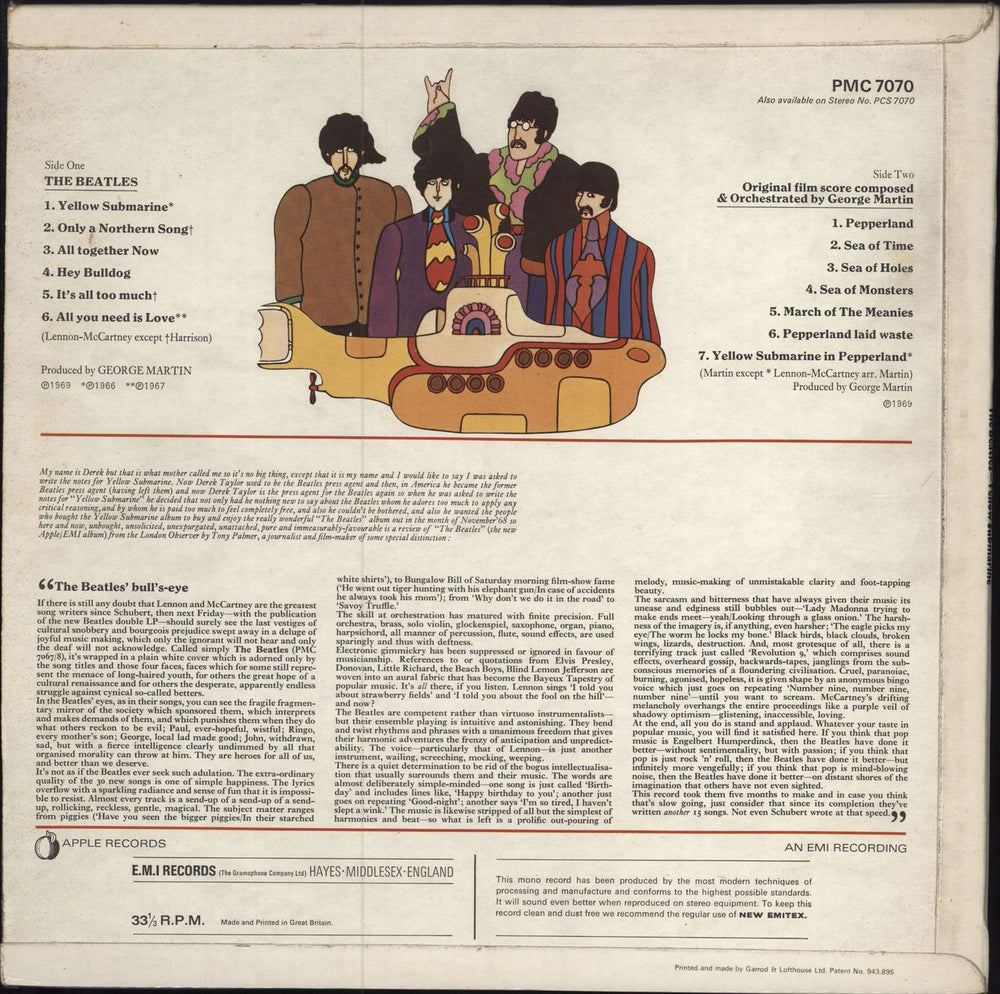 The Beatles Yellow Submarine - 1st G&L Credit SLV - EX UK vinyl LP album (LP record)