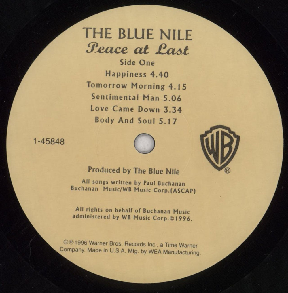 The Blue Nile Peace At Last US vinyl LP album (LP record) NILLPPE784812