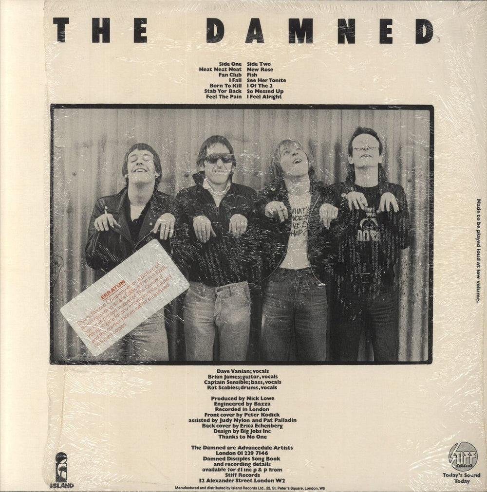 The Damned Damned Damned Damned - Hot Rods sleeve + Front Sticker UK vinyl LP album (LP record)