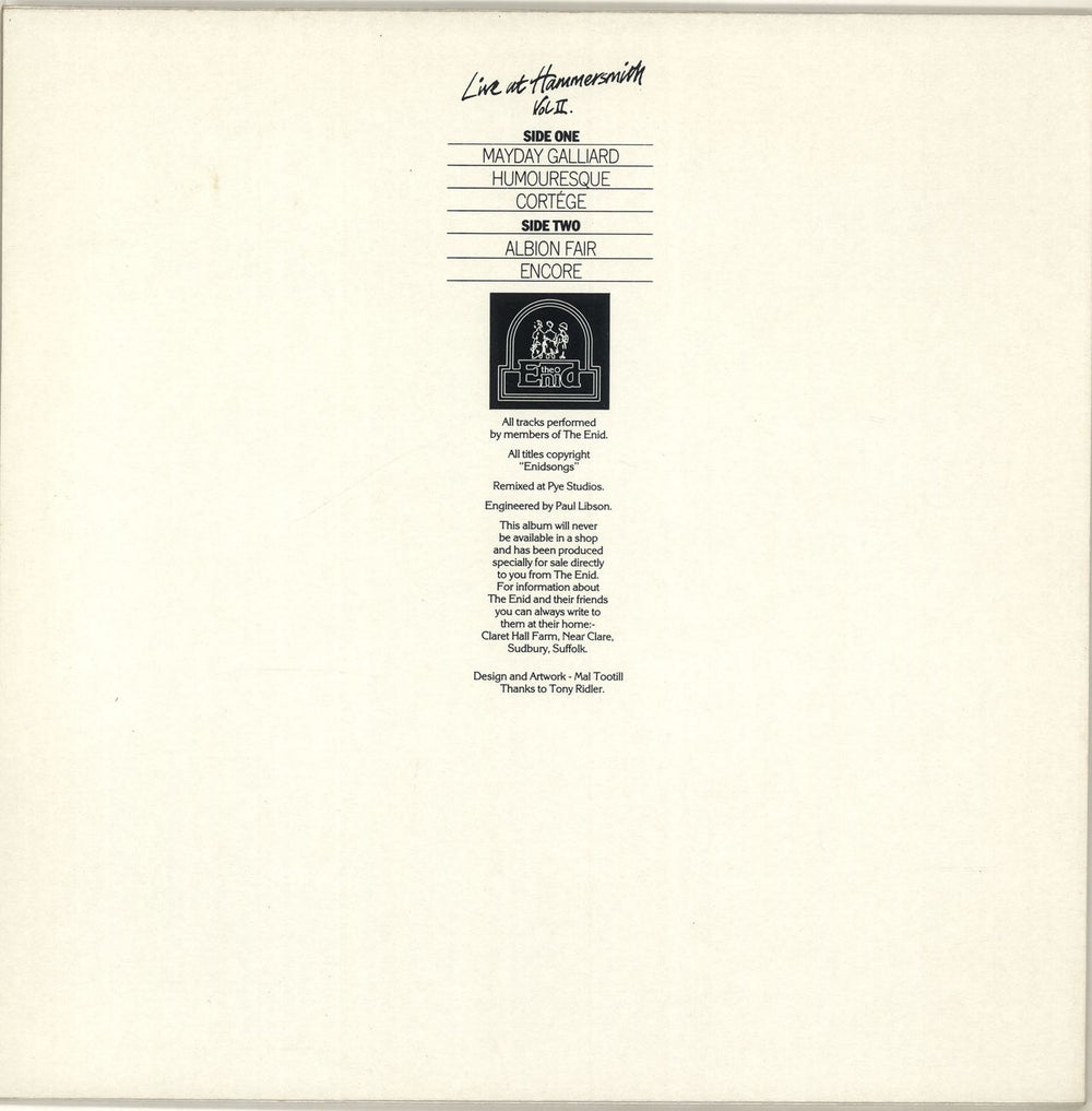 The Enid Live At Hammersmith Volume 2 UK vinyl LP album (LP record)