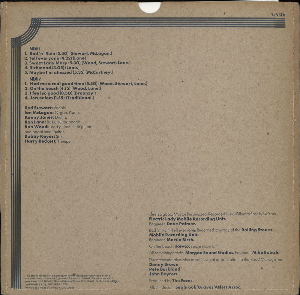 The Faces Long Player - 1st - VG UK vinyl LP album (LP record)