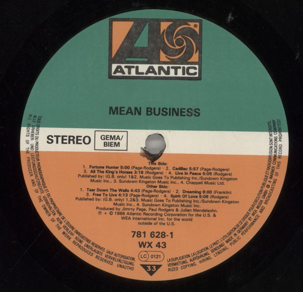 The Firm (Rock) Mean Business German vinyl LP album (LP record) FRMLPME530005