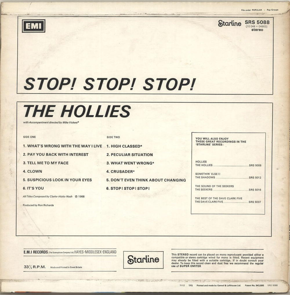 The Hollies Stop! Stop! Stop! UK vinyl LP album (LP record)