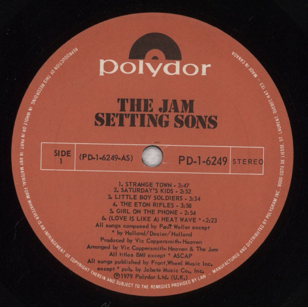 The Jam Setting Sons Canadian vinyl LP album (LP record) JAMLPSE842792