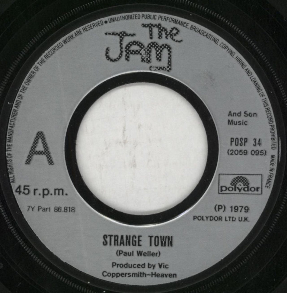 The Jam Strange Town - Wide Injection French 7" vinyl single (7 inch record / 45) JAM07ST829405