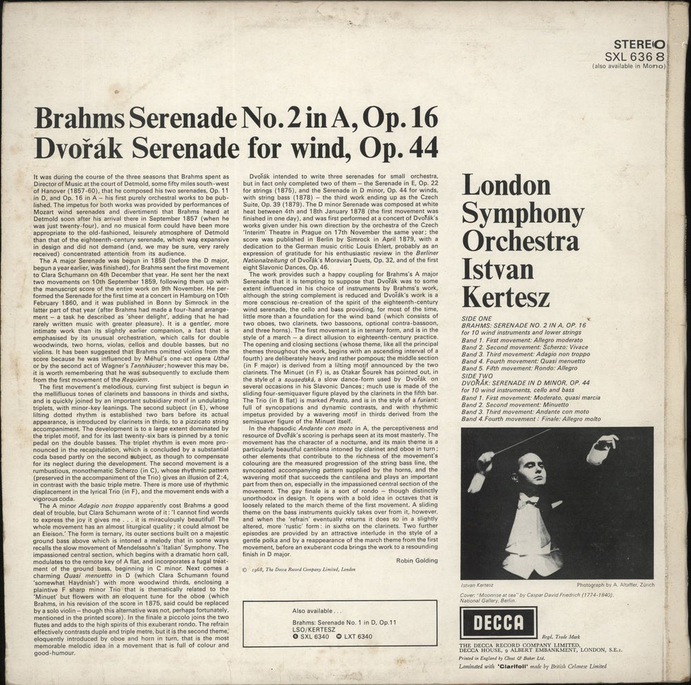 The London Symphony Orchestra Brahms: Serenade No. 2 in A, Op. 16 / Dvorak: Serenade for Wind, Op. 44 - 2nd UK vinyl LP album (LP record)