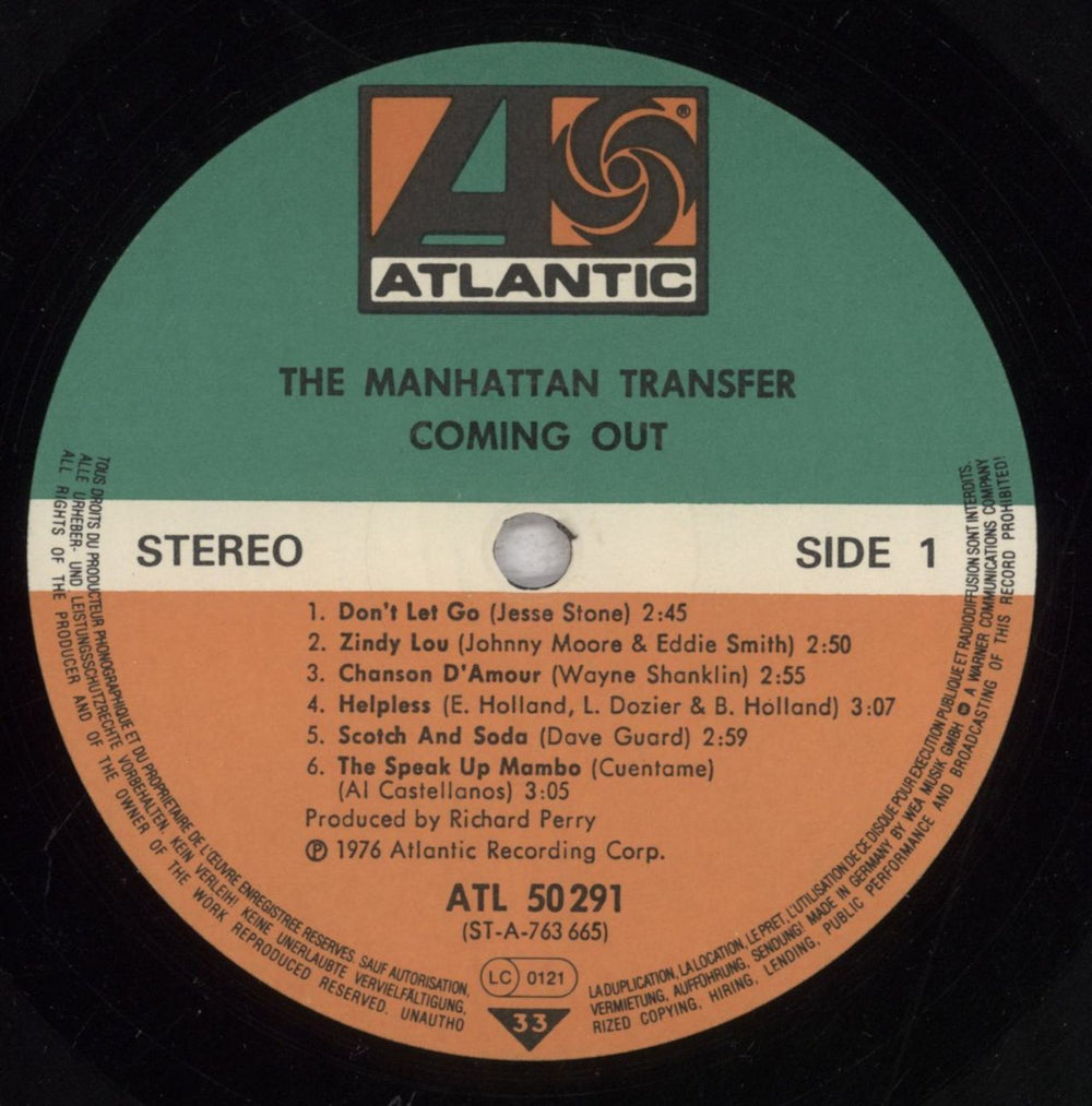 The Manhattan Transfer Coming Out German vinyl LP album (LP record) MNHLPCO847337