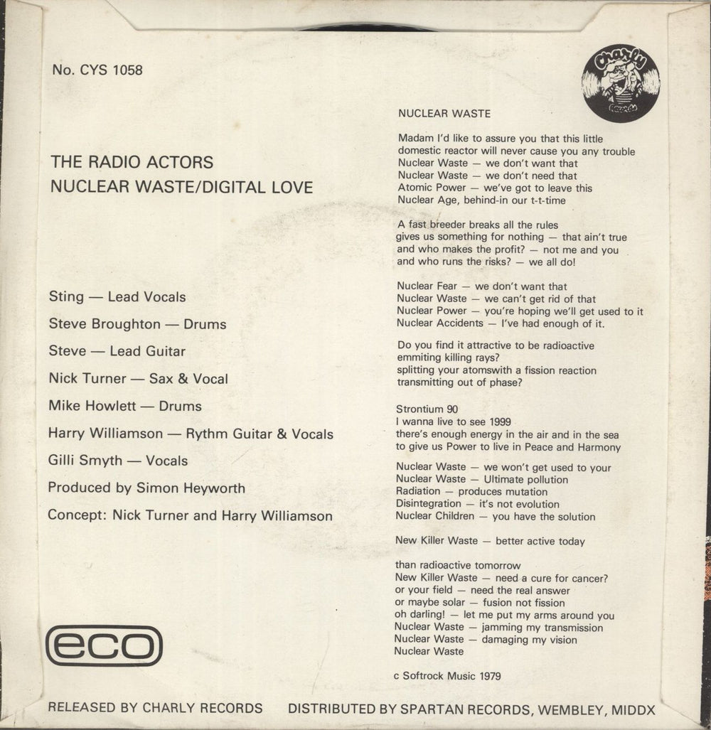 The Radio Actors Nuclear Waste UK 7" vinyl single (7 inch record / 45)