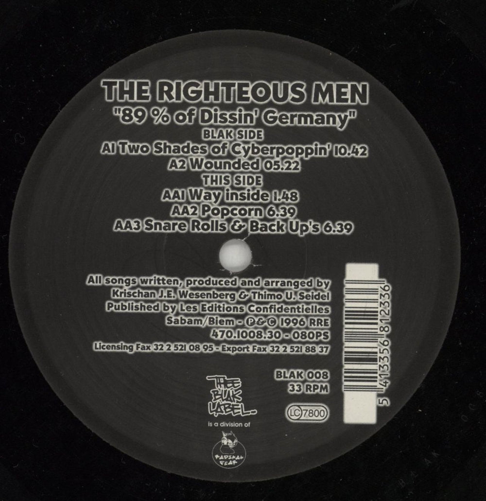 The Righteous Men 87% Of Dissin' Germany Belgian Promo 12" vinyl single (12 inch record / Maxi-single) 9HL12OF868873