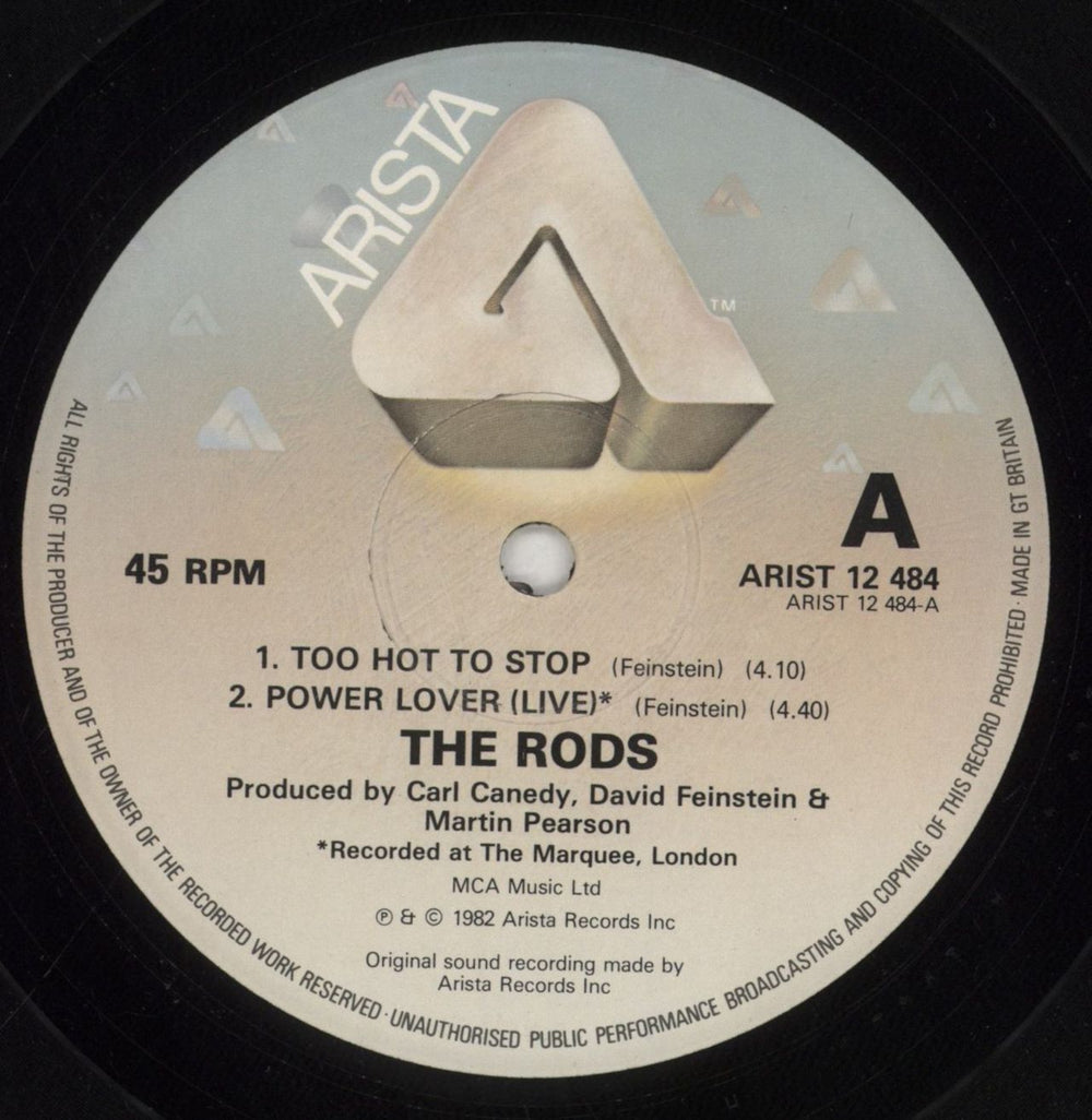 The Rods Too Hot To Stop UK 12" vinyl single (12 inch record / Maxi-single) T.R12TO730169