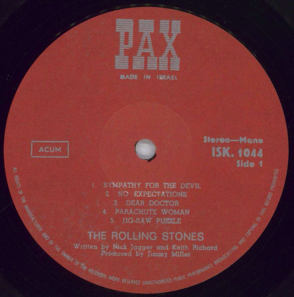 The Rolling Stones Beggars Banquet Israeli vinyl LP album (LP record) ROLLPBE232540