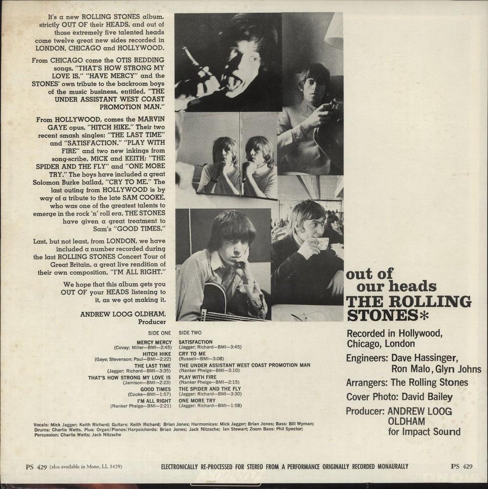 The Rolling Stones Out Of Our Heads - Electronically Reprocessed US vinyl LP album (LP record)