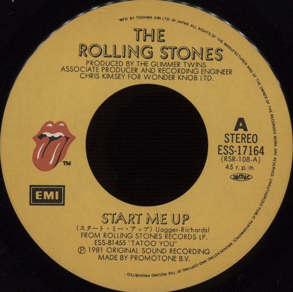 The Rolling Stones Start Me Up Japanese 7" vinyl single (7 inch record / 45) ROL07ST63925