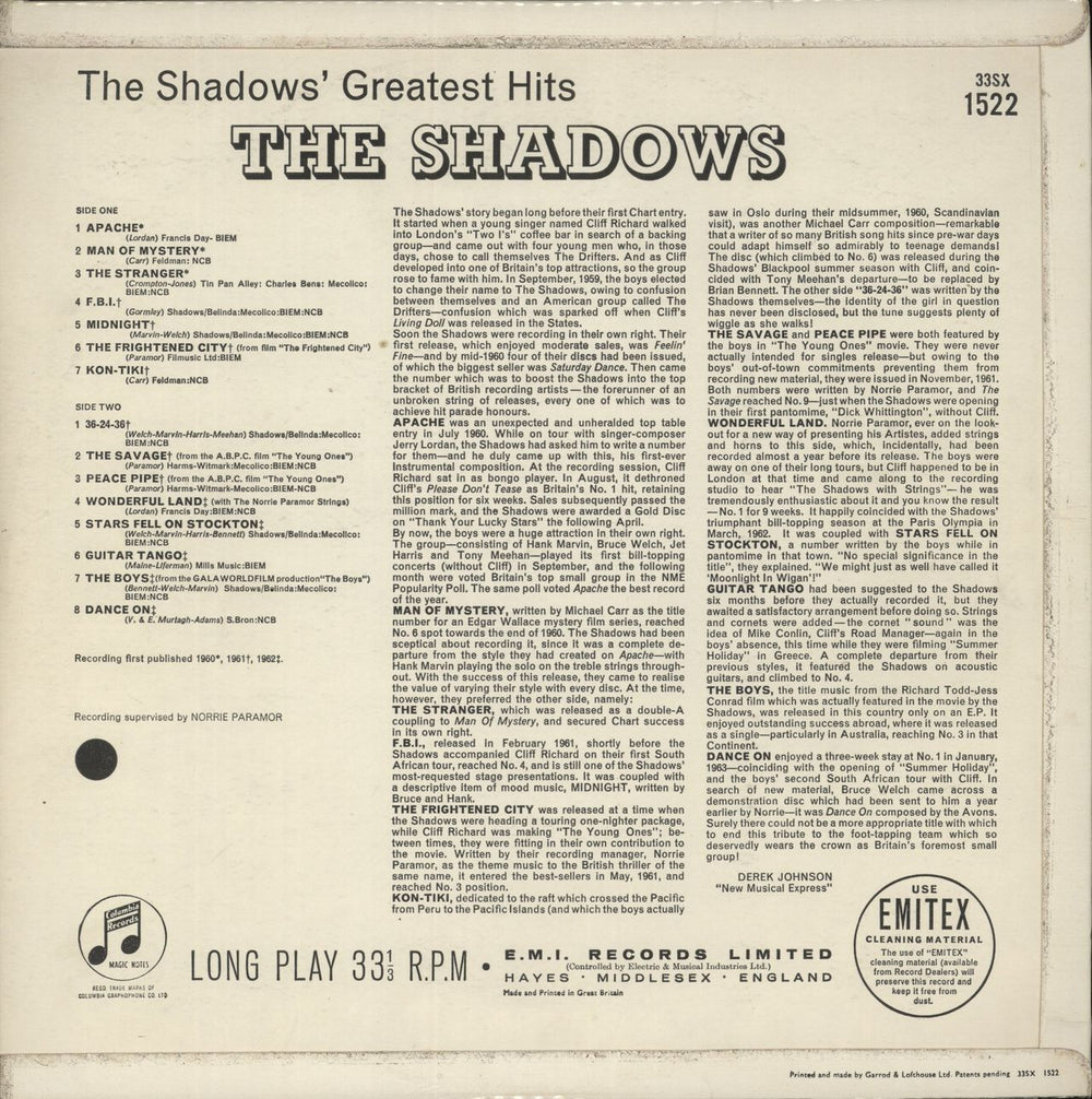 The Shadows The Shadows' Greatest Hits - 1st - EX UK vinyl LP album (LP record)