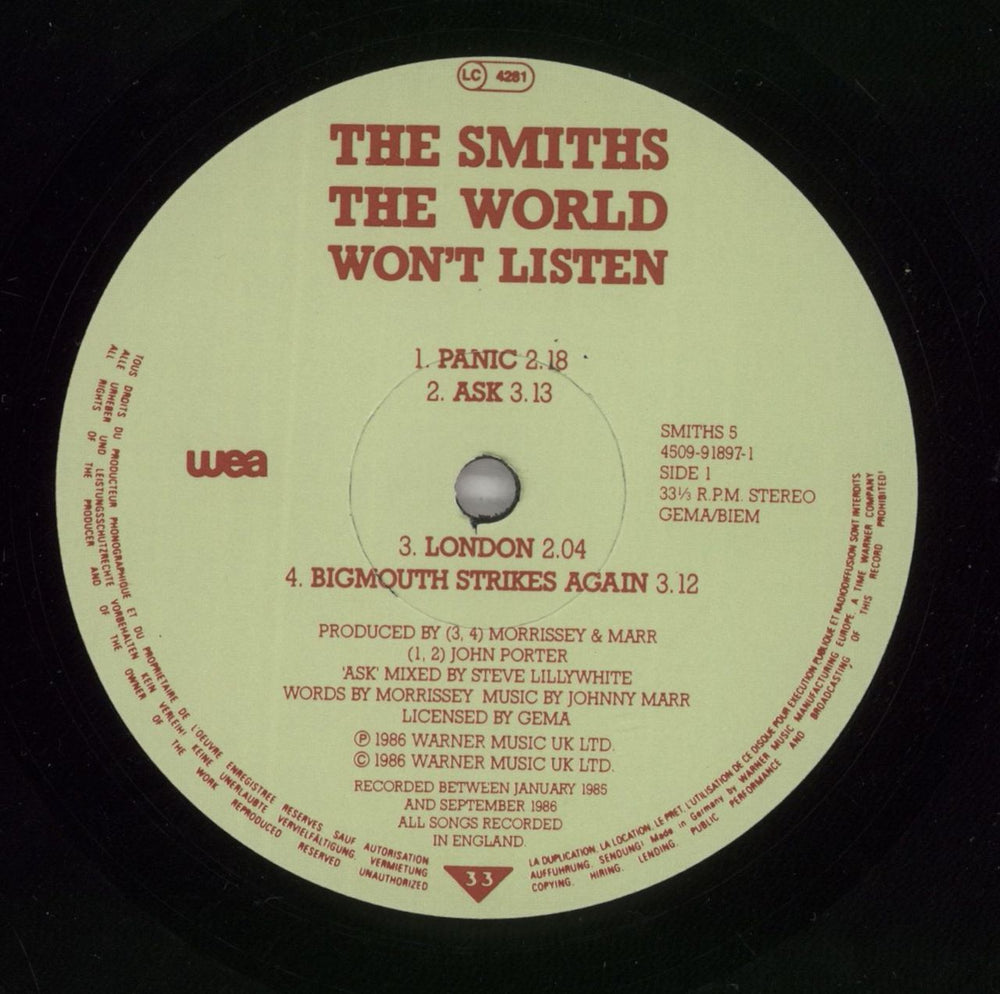 The Smiths The World Won't Listen - EX UK 10" vinyl single (10 inch record) SMI10TH626216