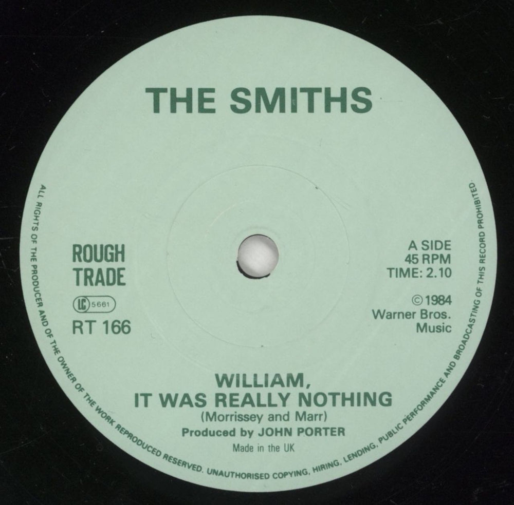 The Smiths William, It Was Really Nothing - 'Man On Bed' Green Sleeve - Solid UK 7" vinyl single (7 inch record / 45) SMI07WI878940