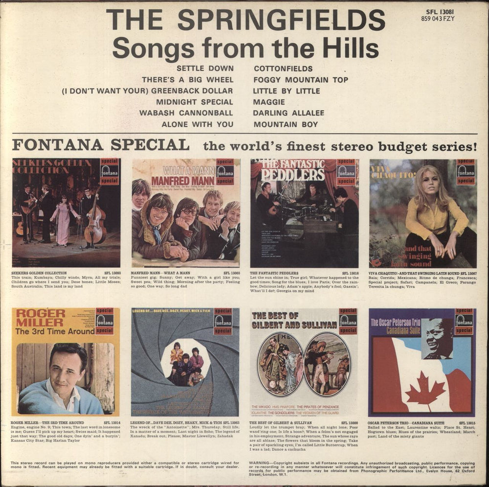 The Springfields (Folk) Songs From The Hills UK vinyl LP album (LP record)