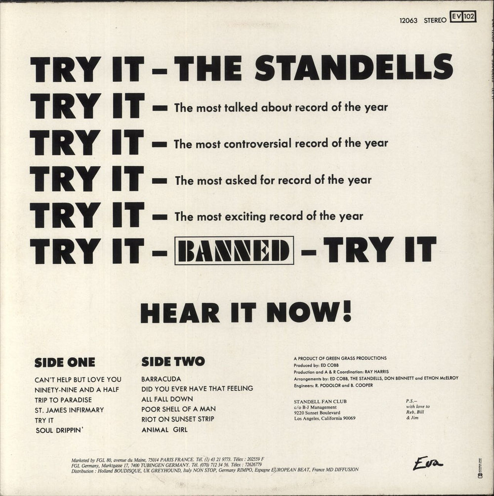The Standells Try It French vinyl LP album (LP record)