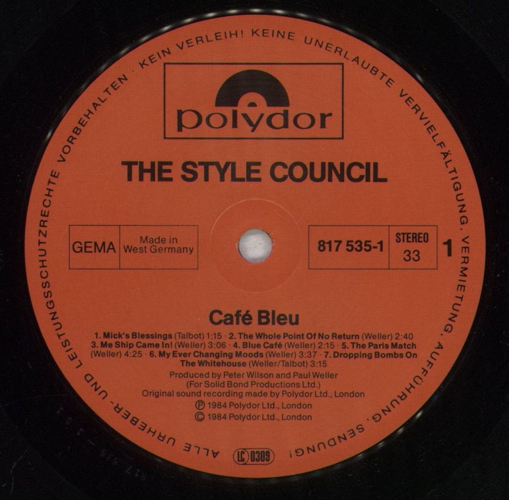 The Style Council Café Bleu German vinyl LP album (LP record) STYLPCA842831