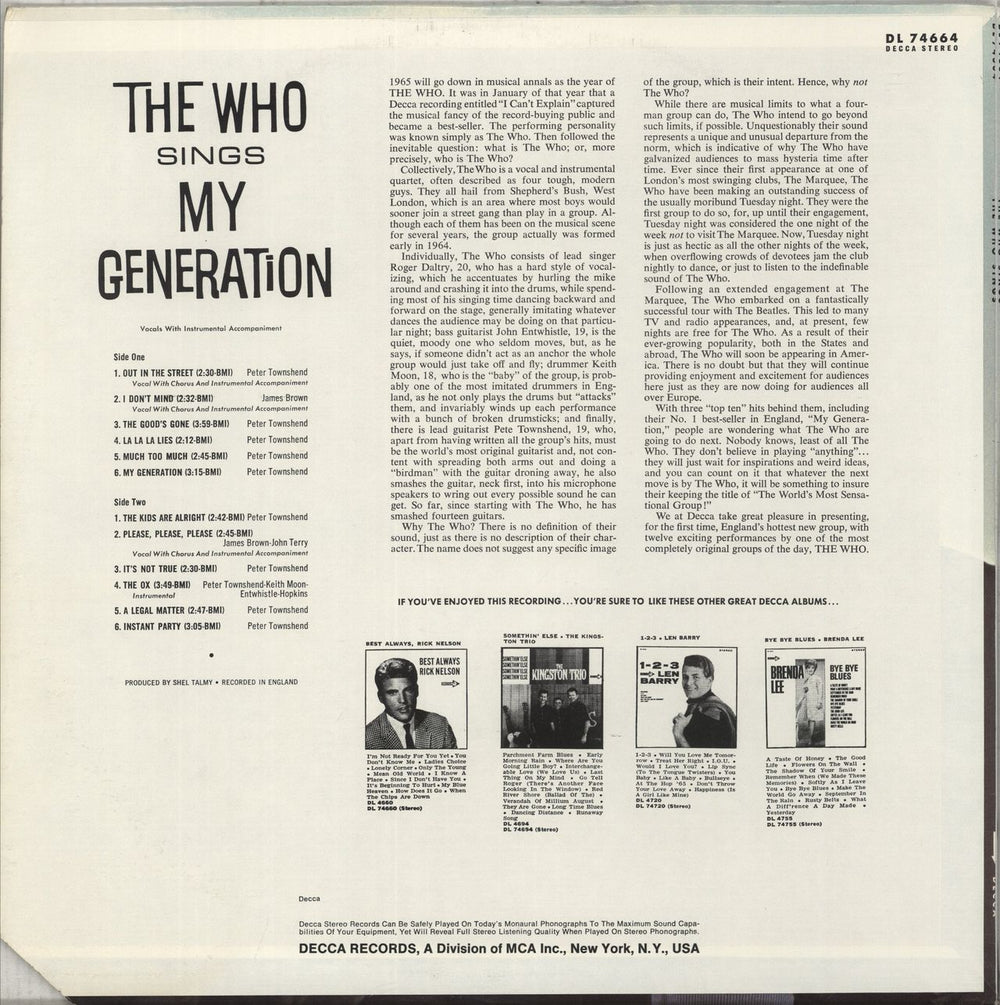 The Who My Generation - 4th US vinyl LP album (LP record)