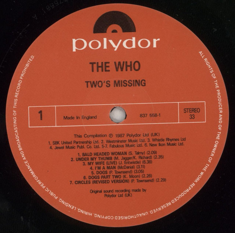 The Who Two's Missing - A/B1-U - Shrink UK vinyl LP album (LP record) WHOLPTW874148