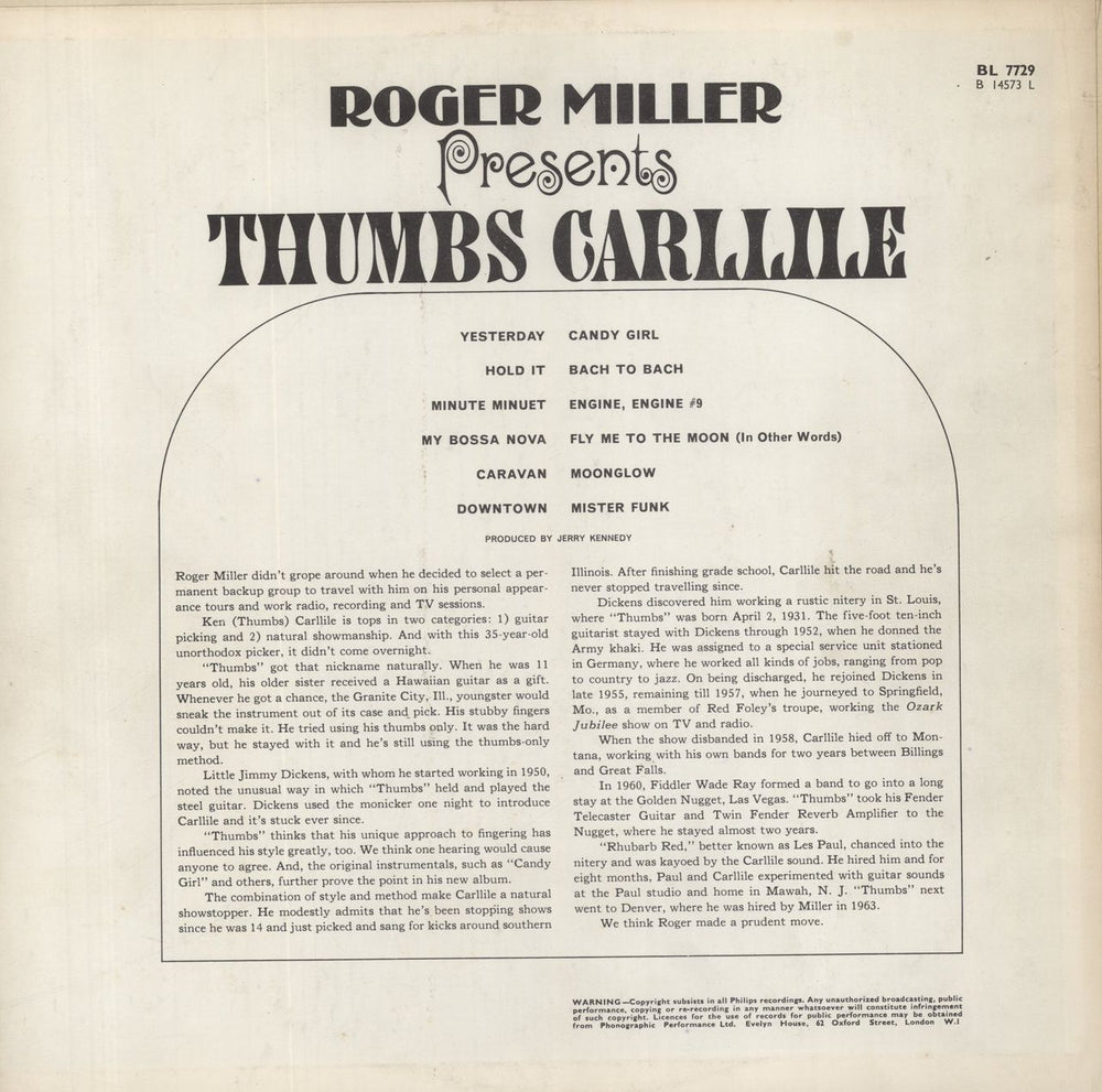 Thumbs Carllile Roger Miller Presents Thumbs Carlille UK vinyl LP album (LP record)