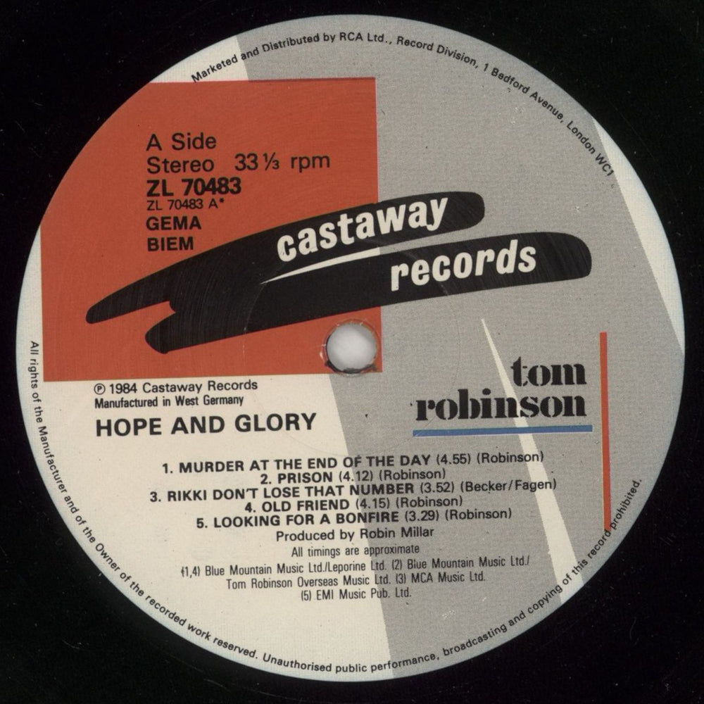 Tom Robinson Hope And Glory German vinyl LP album (LP record) TMRLPHO683473