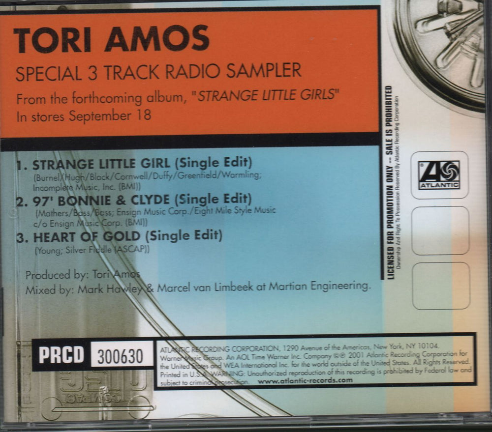 Tori Amos Strange Little Girl - Special Radio Sampler - Logo T-Shirt Sleeve US Promo CD single (CD5 / 5") TORC5ST195208