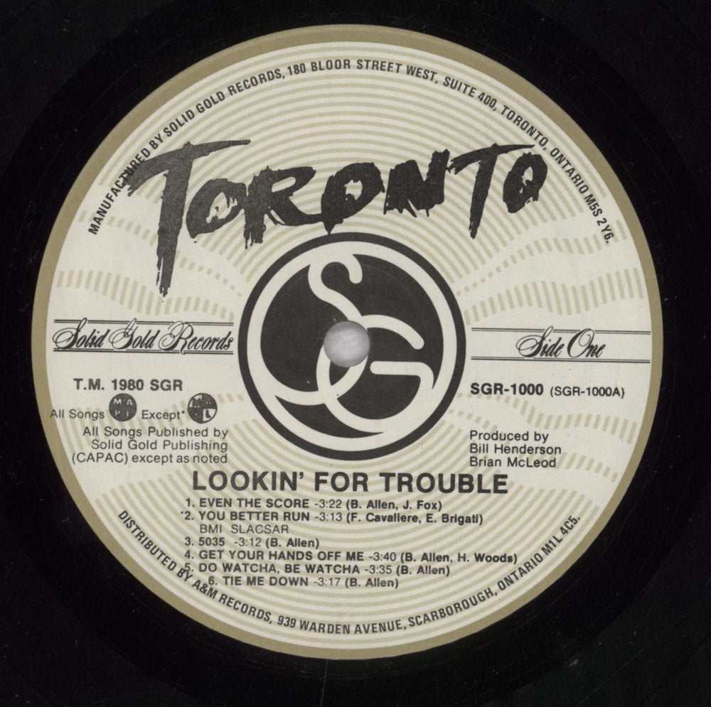 Toronto Lookin' For Trouble Canadian vinyl LP album (LP record) XOXLPLO841148