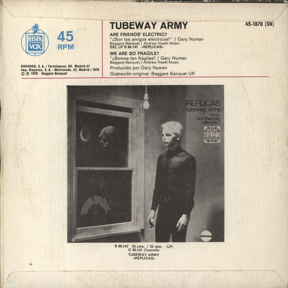 Tubeway Army Are 'Friends' Electric? (¿Son Los Amigos Eléctricos?) Spanish 7" vinyl single (7 inch record / 45)