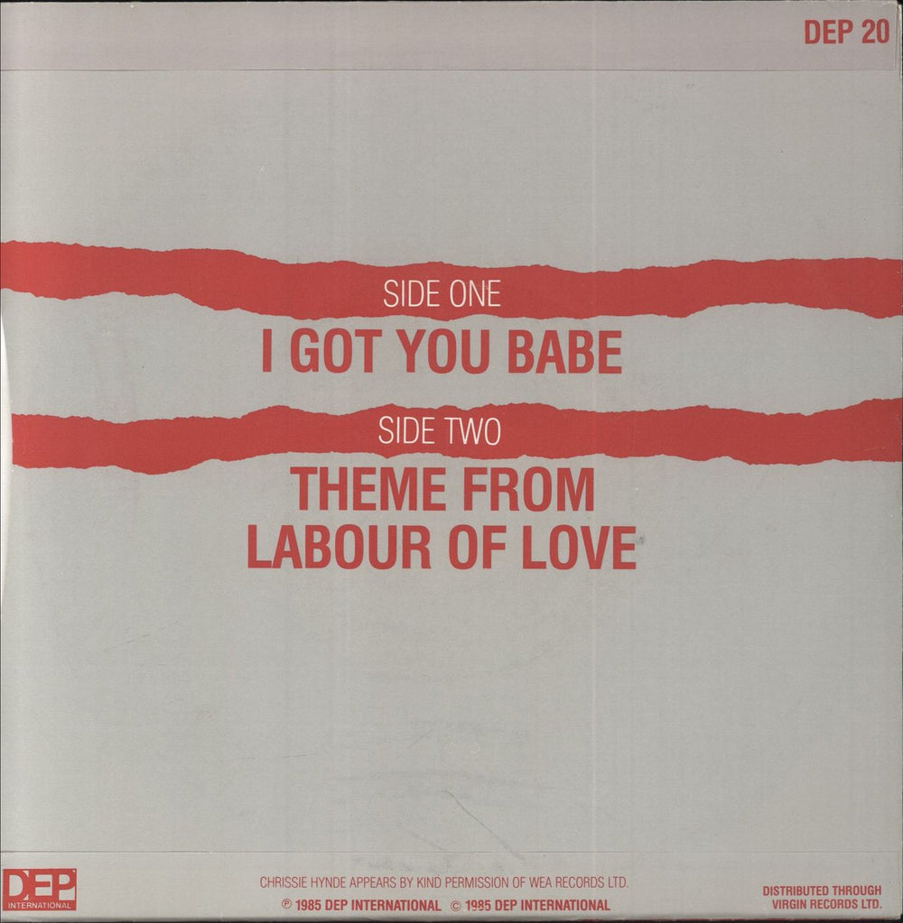 UB40 I Got You Babe UK 12" vinyl single (12 inch record / Maxi-single)