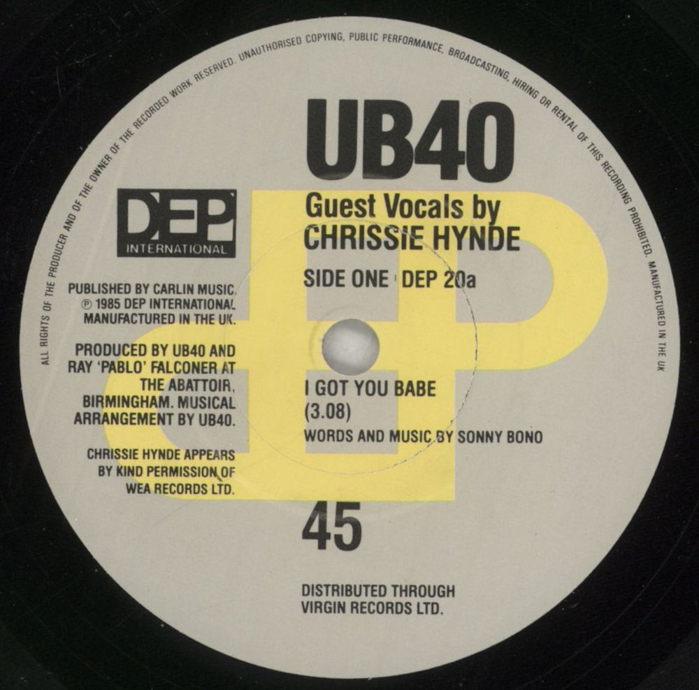 UB40 I Got You Babe UK 12" vinyl single (12 inch record / Maxi-single) UB412IG41388