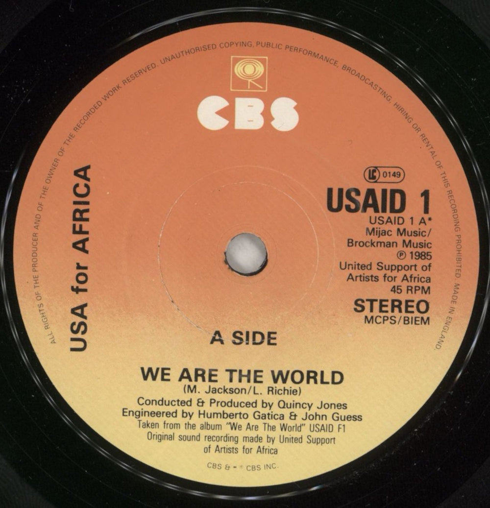 USA For Africa We Are The World UK 7" vinyl single (7 inch record / 45) UAF07WE98292