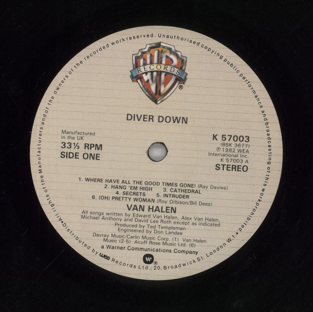 Van Halen Diver Down + Inner - EX UK vinyl LP album (LP record) VNHLPDI767158
