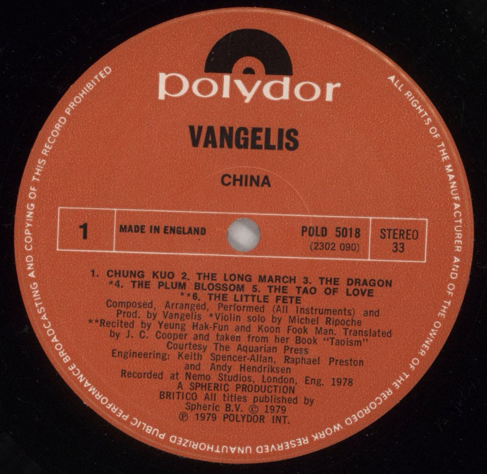Vangelis China - Gold Stamp UK vinyl LP album (LP record) VGELPCH878313