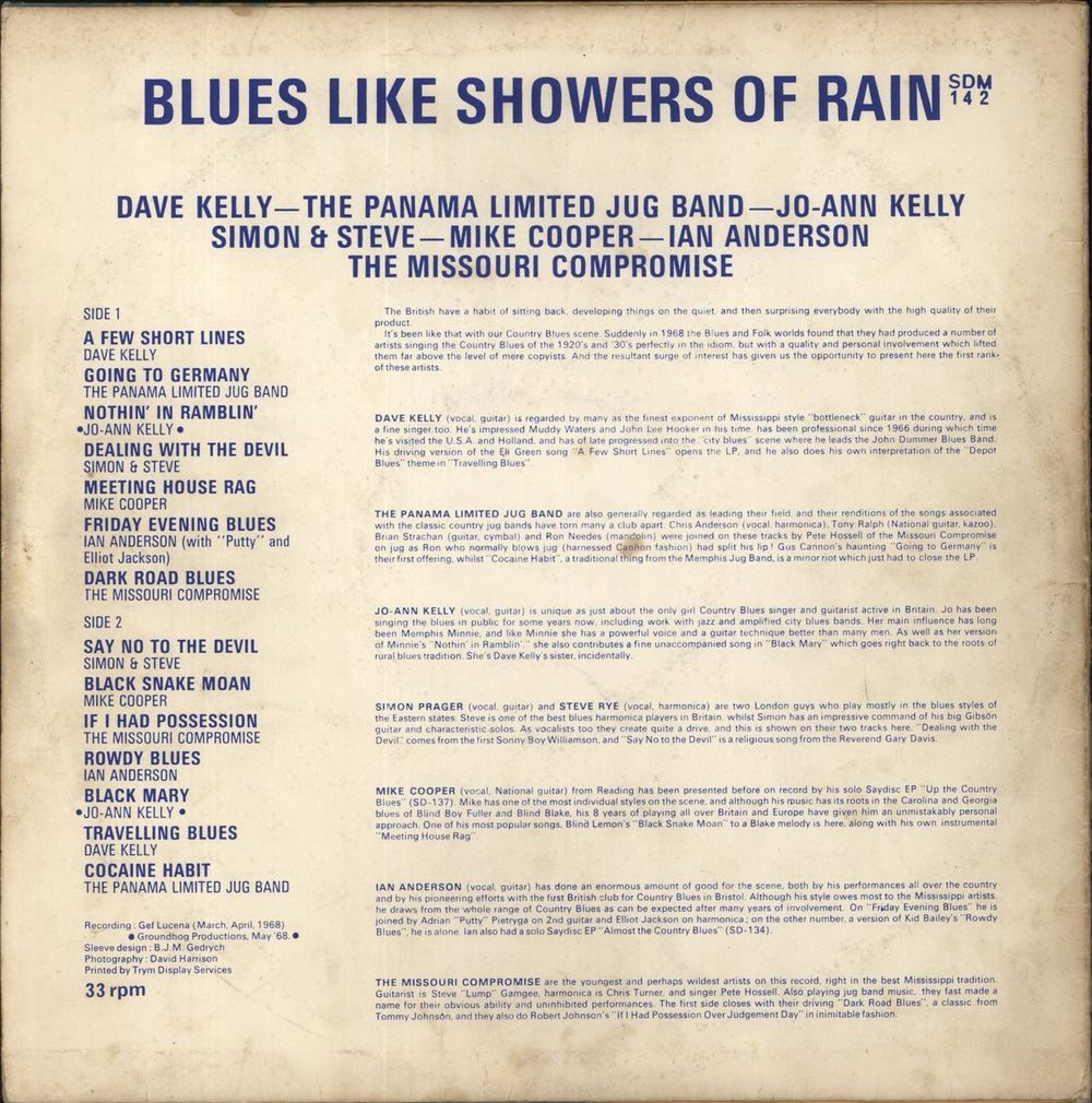 Various-Blues & Gospel Blues Like Showers Of Rain UK vinyl LP album (LP record) V-BLPBL848473