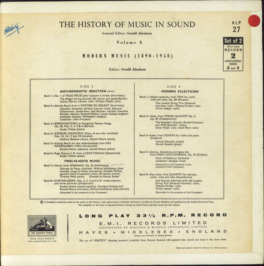 Various-Classical & Orchestral Modern Music (Volume X Of The History Of Music In Sound) UK 2-LP vinyl record set (Double LP Album)