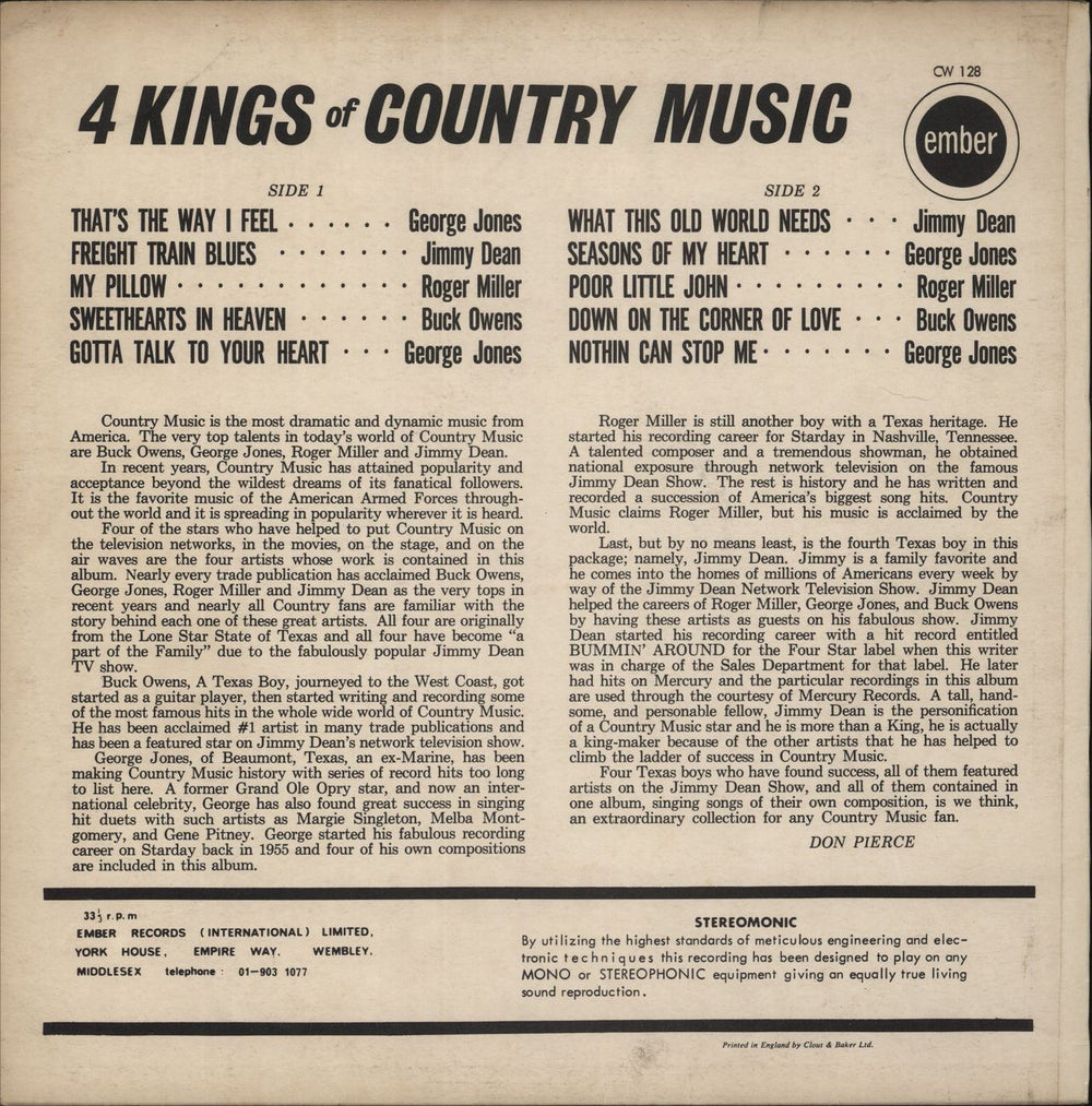 Various-Country 4 Kings Of Country Music UK vinyl LP album (LP record)