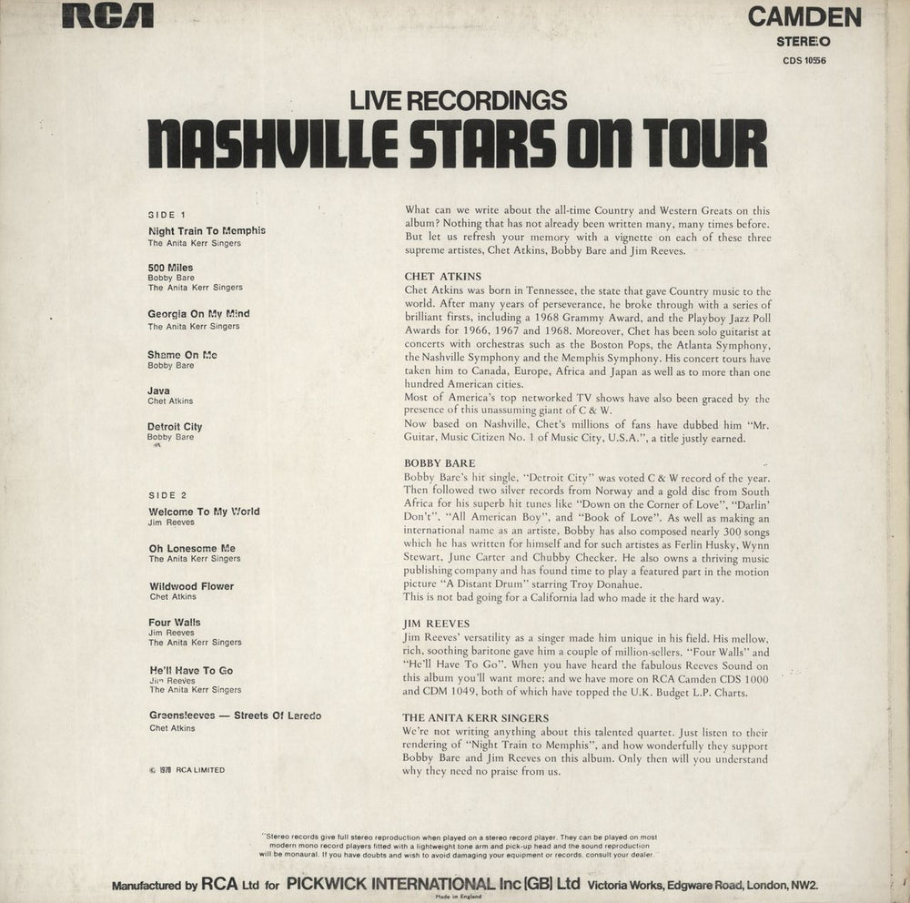 Various-Country Nashville Stars On Tour - Live Recordings UK vinyl LP album (LP record)