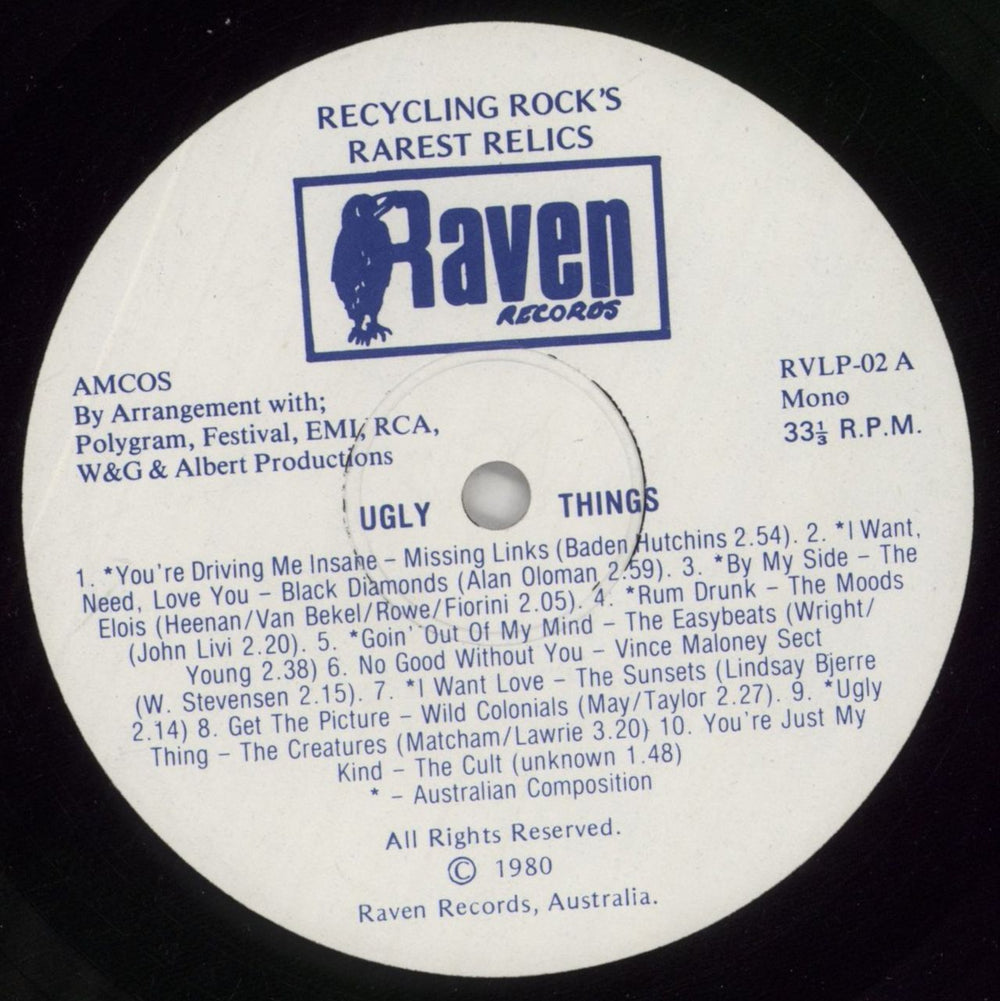 Various-Pop Ugly Things [Australian Rock Archives Vol. 1] Australian vinyl LP album (LP record) 7VALPUG860737