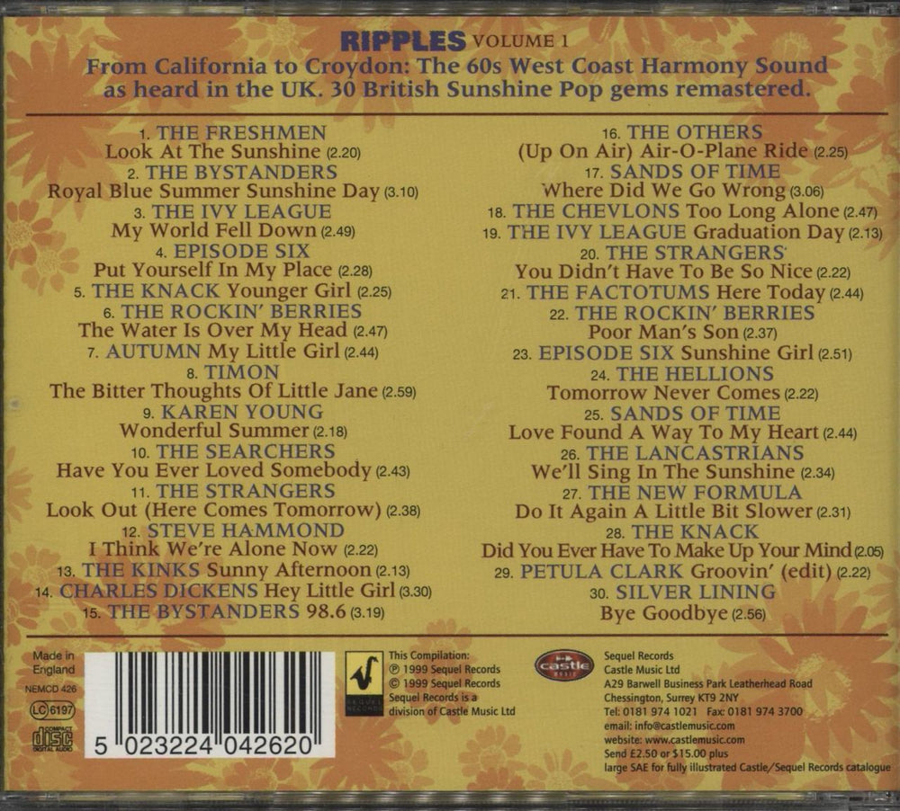 Various-Prog & Psych Look At The Sunshine (British Summer Tyme Pop) (Ripples Volume 1) UK CD album (CDLP)