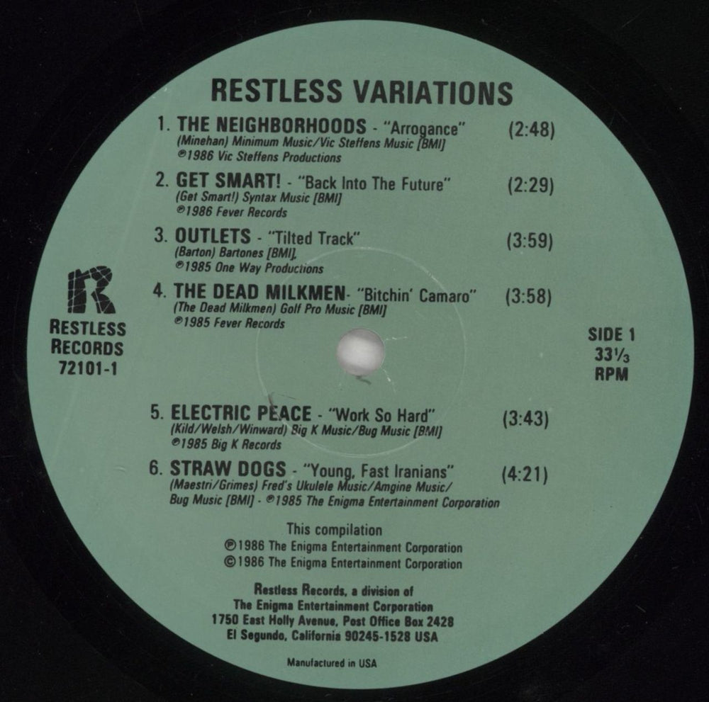 Various-Punk & New Wave Restless Variations US vinyl LP album (LP record) PVALPRE861469