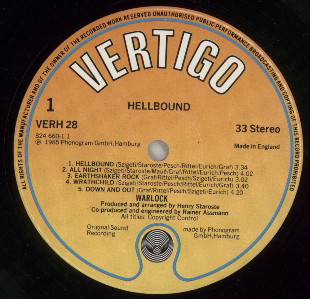 Warlock Hellbound German vinyl LP album (LP record) WLKLPHE177998